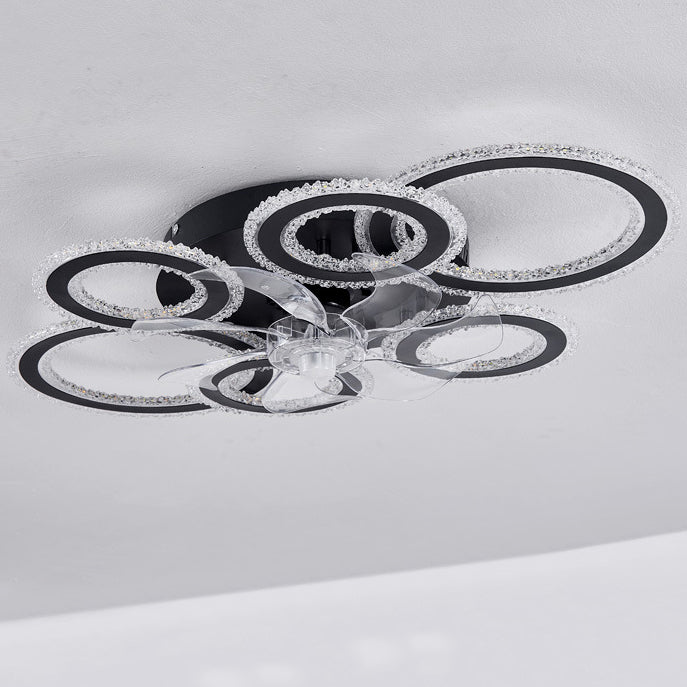 Contemporary Nordic Iron Acrylic Circle LED Semi-Flush Mount Ceiling Fan Light For Living Room & Bedroom