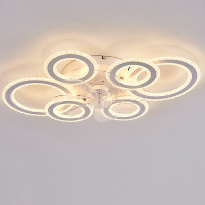 Contemporary Nordic Iron Acrylic Circle LED Semi-Flush Mount Ceiling Fan Light For Living Room & Bedroom