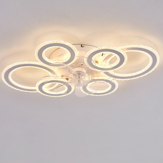 Contemporary Nordic Iron Acrylic Circle LED Semi-Flush Mount Ceiling Fan Light For Living Room & Bedroom