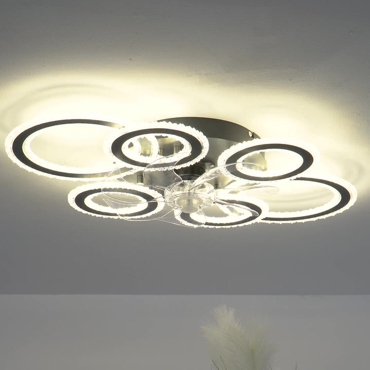 Contemporary Nordic Iron Acrylic Circle LED Semi-Flush Mount Ceiling Fan Light For Living Room &amp; Bedroom