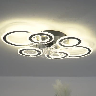 Contemporary Nordic Iron Acrylic Circle LED Semi-Flush Mount Ceiling Fan Light For Living Room & Bedroom
