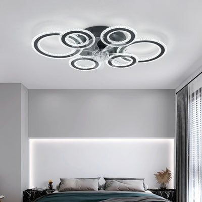 Contemporary Nordic Iron Acrylic Circle LED Semi-Flush Mount Ceiling Fan Light For Living Room & Bedroom