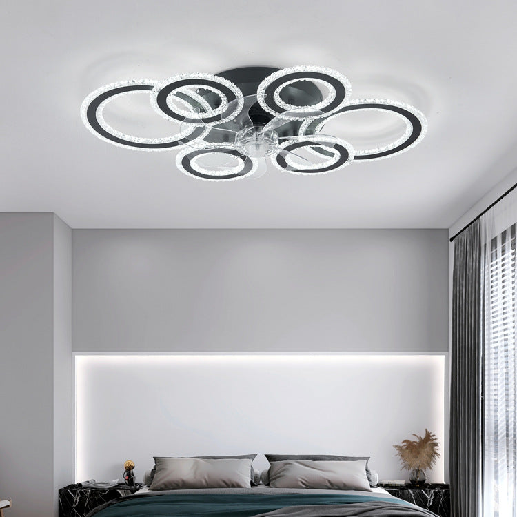 Contemporary Nordic Iron Acrylic Circle LED Semi-Flush Mount Ceiling Fan Light For Living Room & Bedroom