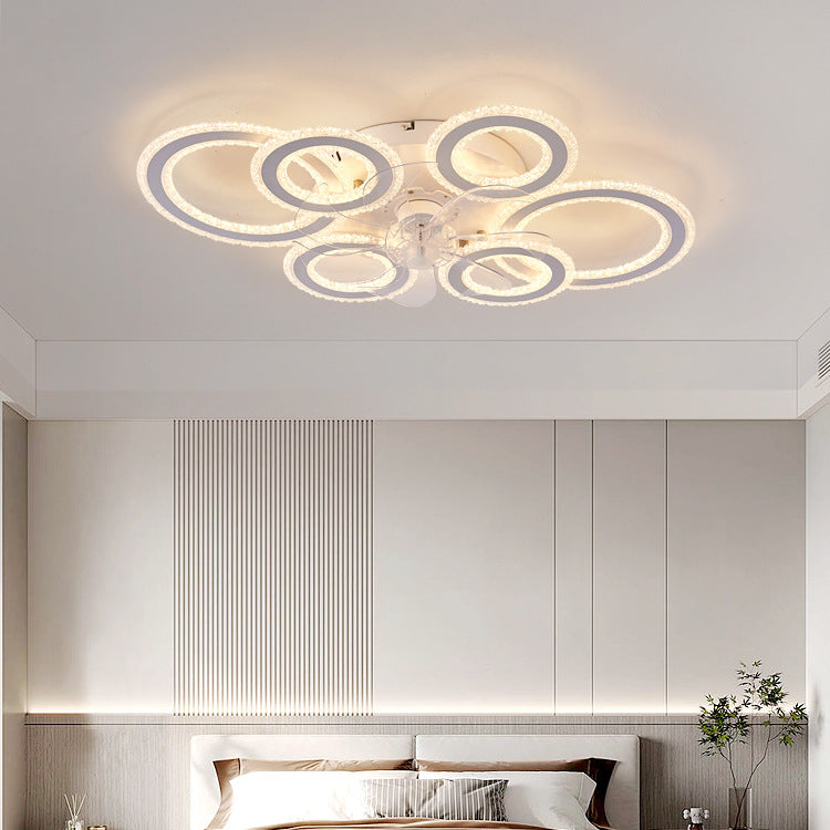 Contemporary Nordic Iron Acrylic Circle LED Semi-Flush Mount Ceiling Fan Light For Living Room &amp; Bedroom