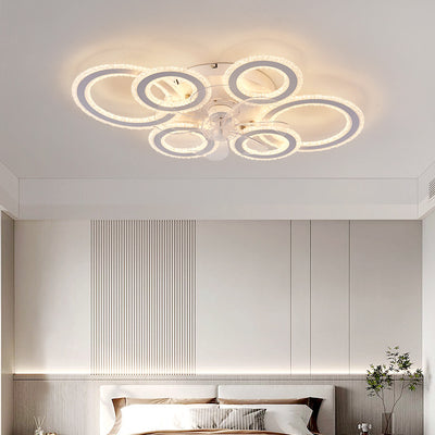 Contemporary Nordic Iron Acrylic Circle LED Semi-Flush Mount Ceiling Fan Light For Living Room & Bedroom