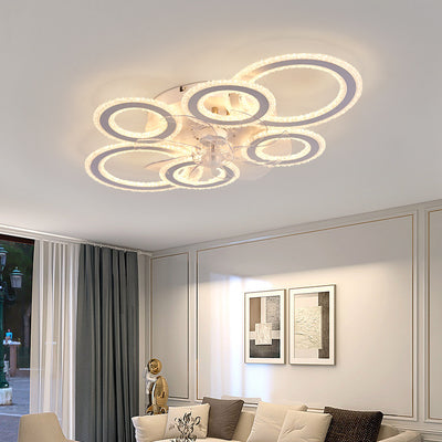 Contemporary Nordic Iron Acrylic Circle LED Semi-Flush Mount Ceiling Fan Light For Living Room & Bedroom