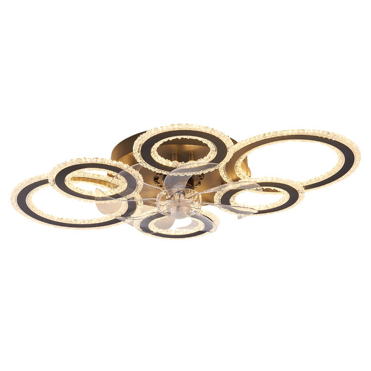 Contemporary Nordic Iron Acrylic Circle LED Semi-Flush Mount Ceiling Fan Light For Living Room & Bedroom
