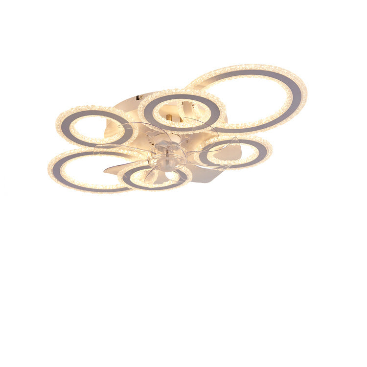 Contemporary Nordic Iron Acrylic Circle LED Semi-Flush Mount Ceiling Fan Light For Living Room & Bedroom