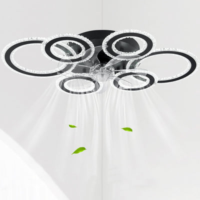 Contemporary Nordic Iron Acrylic Circle LED Semi-Flush Mount Ceiling Fan Light For Living Room & Bedroom