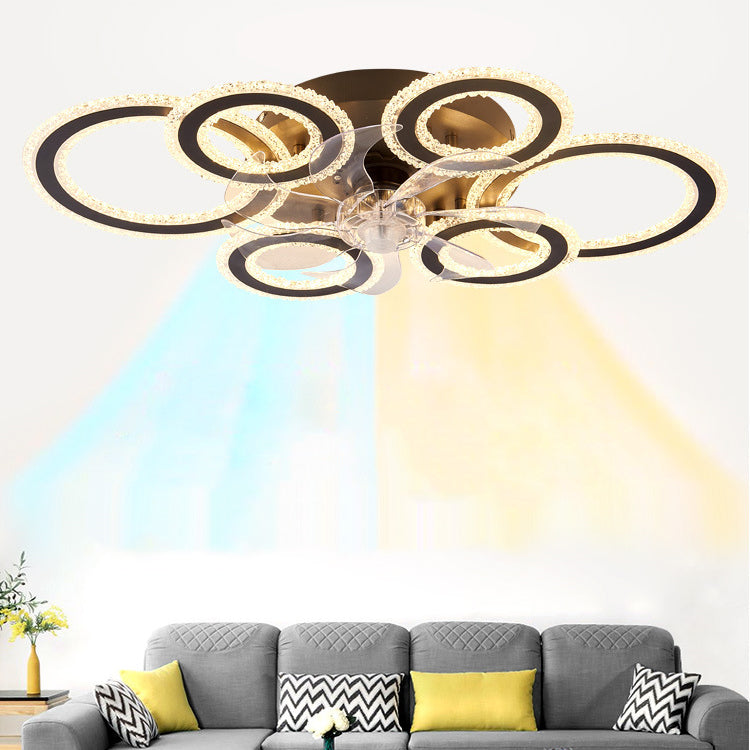 Contemporary Nordic Iron Acrylic Circle LED Semi-Flush Mount Ceiling Fan Light For Living Room & Bedroom