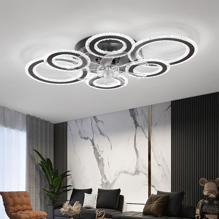 Contemporary Nordic Iron Acrylic Circle LED Semi-Flush Mount Ceiling Fan Light For Living Room & Bedroom