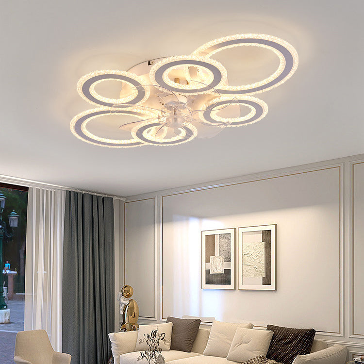 Contemporary Nordic Iron Acrylic Circle LED Semi-Flush Mount Ceiling Fan Light For Living Room & Bedroom