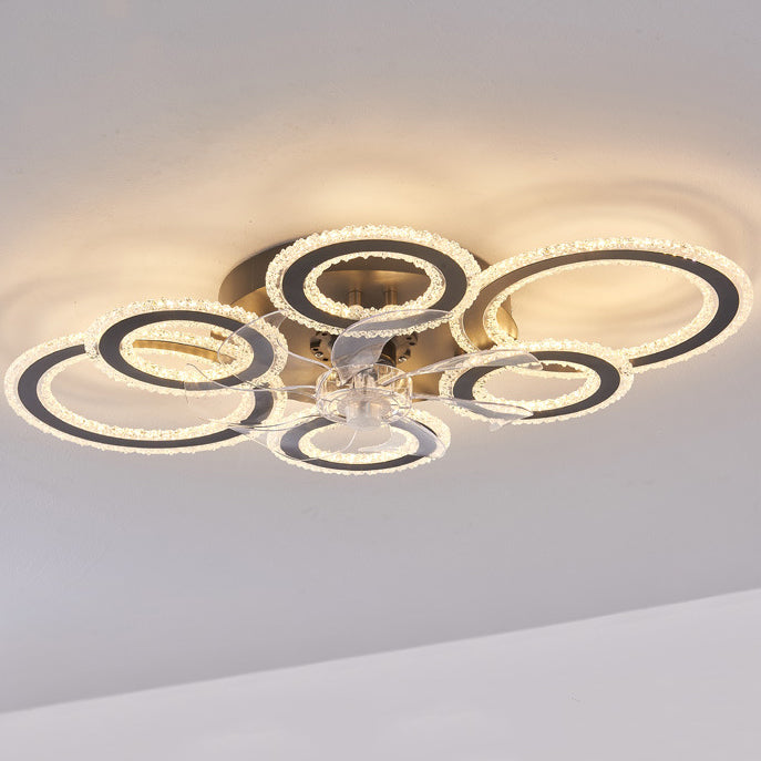 Contemporary Nordic Iron Acrylic Circle LED Semi-Flush Mount Ceiling Fan Light For Living Room & Bedroom
