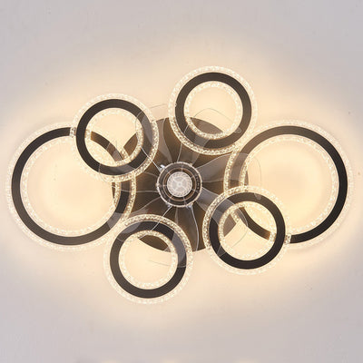 Contemporary Nordic Iron Acrylic Circle LED Semi-Flush Mount Ceiling Fan Light For Living Room & Bedroom