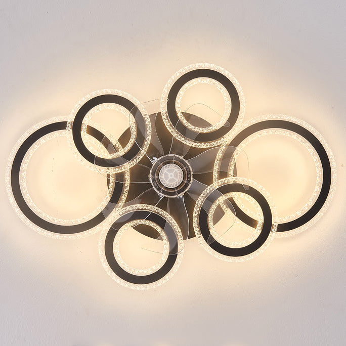 Contemporary Nordic Iron Acrylic Circle LED Semi-Flush Mount Ceiling Fan Light For Living Room & Bedroom