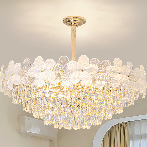Traditional French Crystal Glass Iron Frosted Floral 8/10/12/21/25-Light Chandelier Ideal For Bedroom And Dining Room