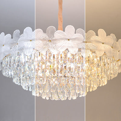 Traditional French Crystal Glass Iron Frosted Floral 8/10/12/21/25-Light Chandelier Ideal For Bedroom And Dining Room