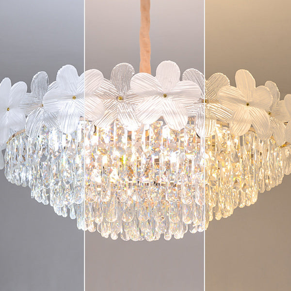 Traditional French Crystal Glass Iron Frosted Floral 8/10/12/21/25-Light Chandelier Ideal For Bedroom And Dining Room