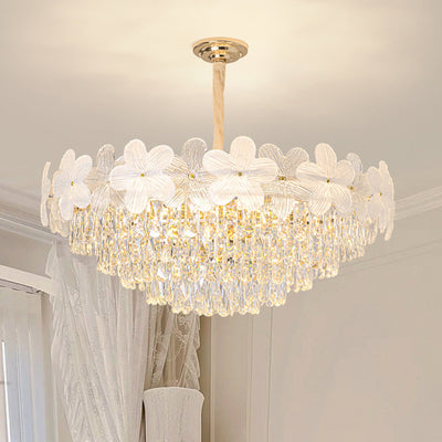 Traditional French Crystal Glass Iron Frosted Floral 8/10/12/21/25-Light Chandelier Ideal For Bedroom And Dining Room