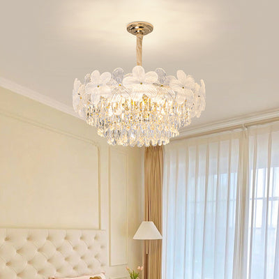 Traditional French Crystal Glass Iron Frosted Floral 8/10/12/21/25-Light Chandelier Ideal For Bedroom And Dining Room