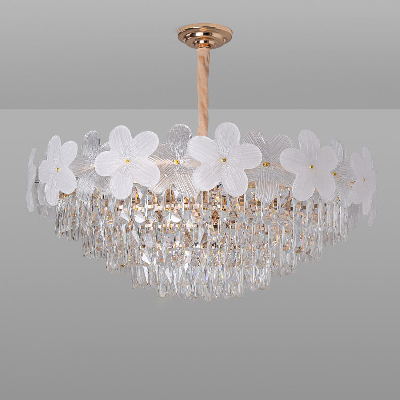 Traditional French Crystal Glass Iron Frosted Floral 8/10/12/21/25-Light Chandelier Ideal For Bedroom And Dining Room