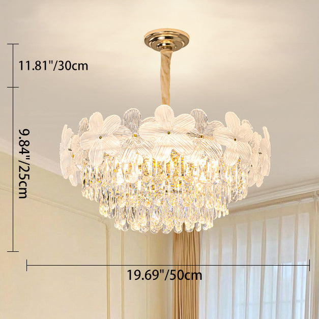 Traditional French Crystal Glass Iron Frosted Floral 8/10/12/21/25-Light Chandelier Ideal For Bedroom And Dining Room