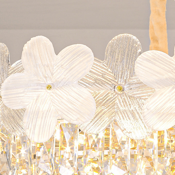 Lámpara de araña ovalada tradicional francesa de hierro y cristal con flores esmeriladas de 10/12 luces, ideal para el comedor 