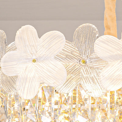 Traditional French Iron Crystal And Glass Frosted Floral Oval 10/12-Light Chandelier Island Light Ideal For Dining Room