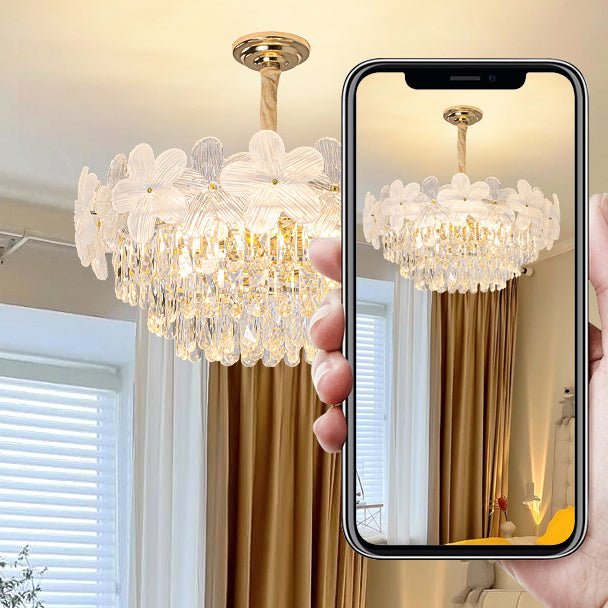 Traditional French Crystal Glass Iron Frosted Floral 8/10/12/21/25-Light Chandelier Ideal For Bedroom And Dining Room