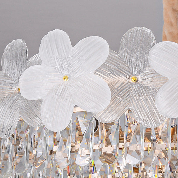 Lámpara de araña ovalada tradicional francesa de hierro y cristal con flores esmeriladas de 10/12 luces, ideal para el comedor 