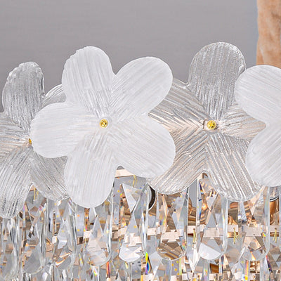 Traditional French Iron Crystal And Glass Frosted Floral Oval 10/12-Light Chandelier Island Light Ideal For Dining Room
