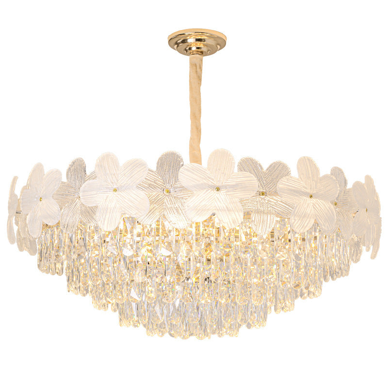 Traditional French Crystal Glass Iron Frosted Floral 8/10/12/21/25-Light Chandelier Ideal For Bedroom And Dining Room