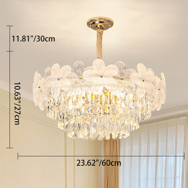 Traditional French Crystal Glass Iron Frosted Floral 8/10/12/21/25-Light Chandelier Ideal For Bedroom And Dining Room