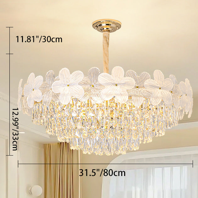 Traditional French Crystal Glass Iron Frosted Floral 8/10/12/21/25-Light Chandelier Ideal For Bedroom And Dining Room
