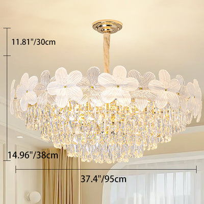 Traditional French Crystal Glass Iron Frosted Floral 8/10/12/21/25-Light Chandelier Ideal For Bedroom And Dining Room