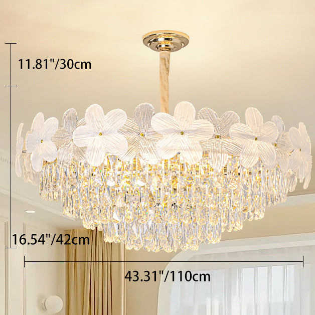 Traditional French Crystal Glass Iron Frosted Floral 8/10/12/21/25-Light Chandelier Ideal For Bedroom And Dining Room