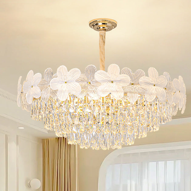 Traditional French Crystal Glass Iron Frosted Floral 8/10/12/21/25-Light Chandelier Ideal For Bedroom And Dining Room
