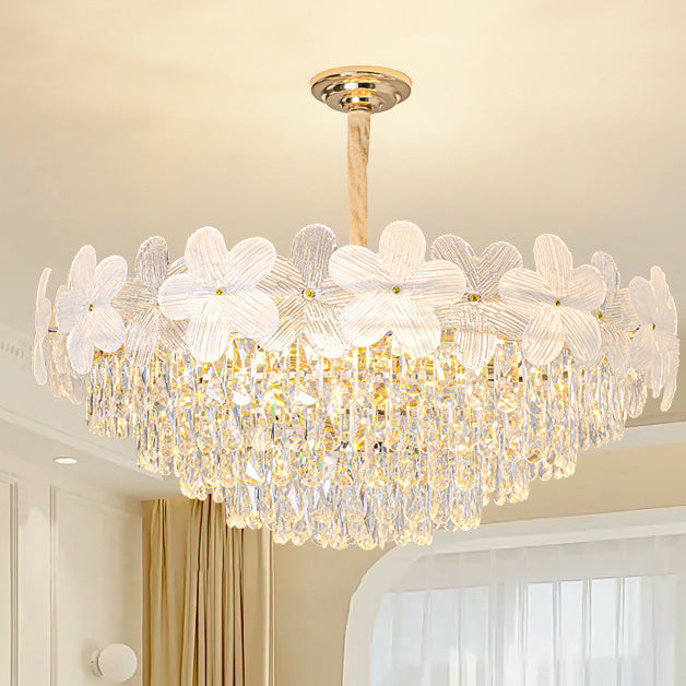 Traditional French Crystal Glass Iron Frosted Floral 8/10/12/21/25-Light Chandelier Ideal For Bedroom And Dining Room