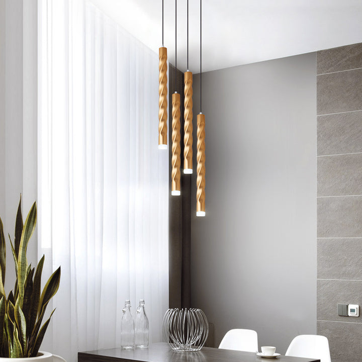 Lumière suspendue à LED en spirale en aluminium et cristal créatif contemporain avec lumière diffuse pour salle à manger et chevet 