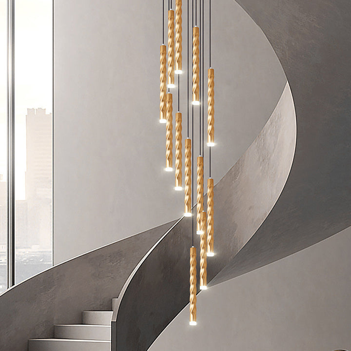 Lumière suspendue à LED en spirale en aluminium et cristal créatif contemporain avec lumière diffuse pour salle à manger et chevet 