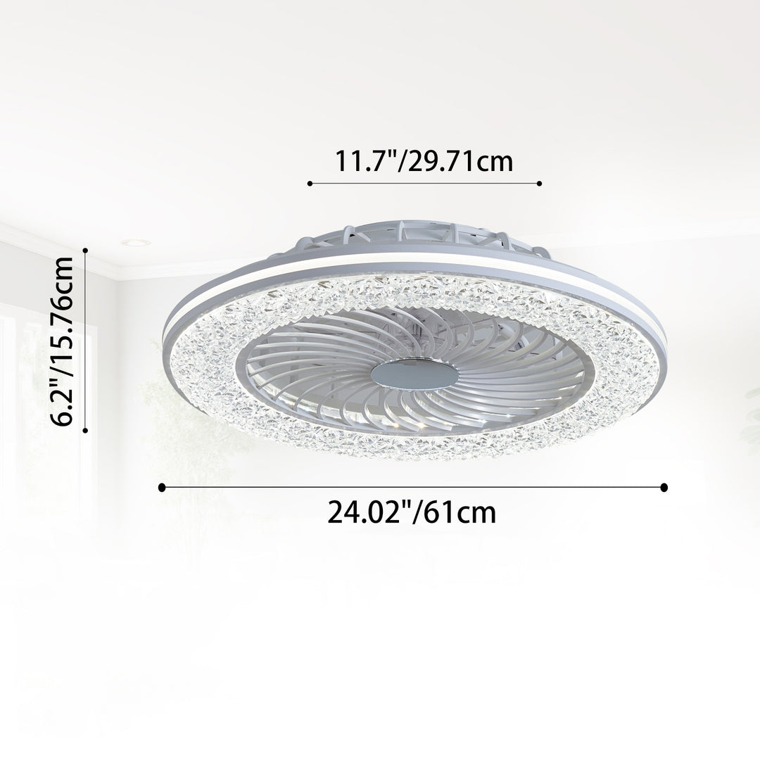 Ventilateur de plafond moderne minimaliste en ABS et acrylique rond avec lumière LED semi-encastrée pour chambre et salon 