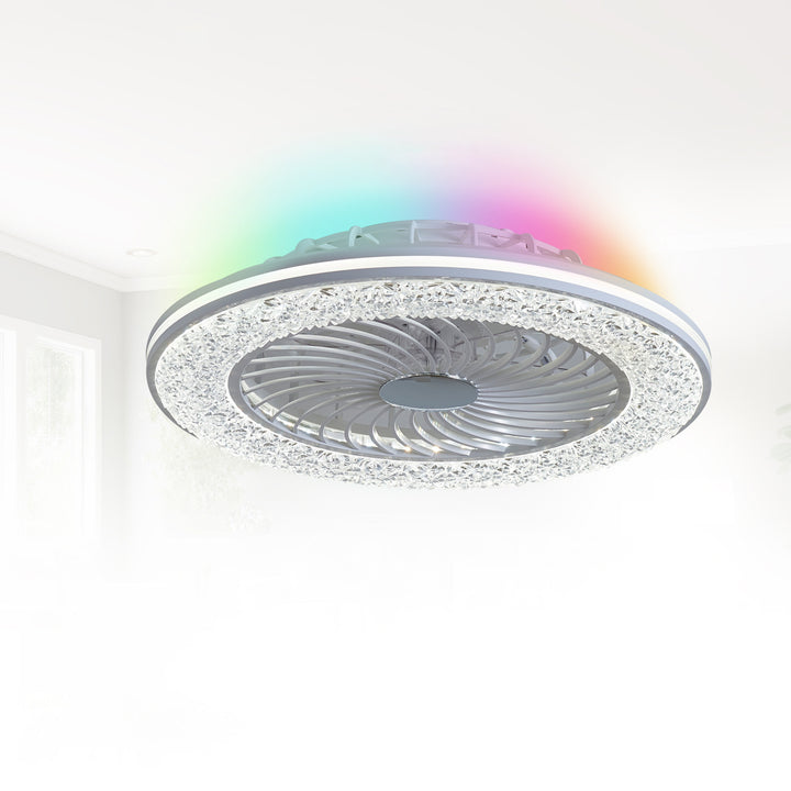 Ventilateur de plafond moderne minimaliste en ABS et acrylique rond avec lumière LED semi-encastrée pour chambre et salon 