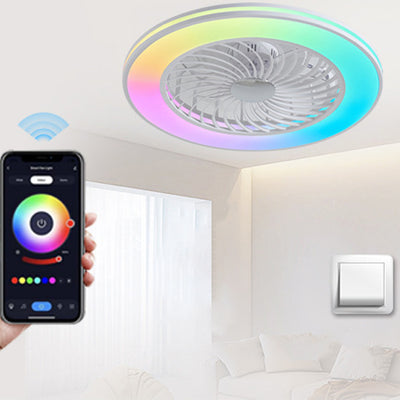 Modern Minimalist ABS And Acrylic Round Smart LED Semi-Flush Mount Ceiling Fan Light For Bedroom And Living Room