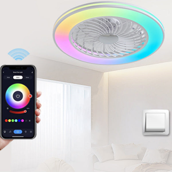 Modern Minimalist ABS And Acrylic Round Smart LED Semi-Flush Mount Ceiling Fan Light For Bedroom And Living Room