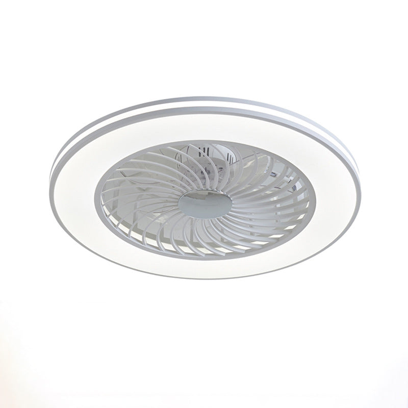 Ventilateur de plafond moderne minimaliste en ABS et acrylique rond avec lumière LED semi-encastrée pour chambre et salon 