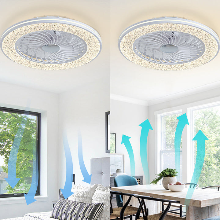 Ventilateur de plafond moderne minimaliste en ABS et acrylique rond avec lumière LED semi-encastrée pour chambre et salon 
