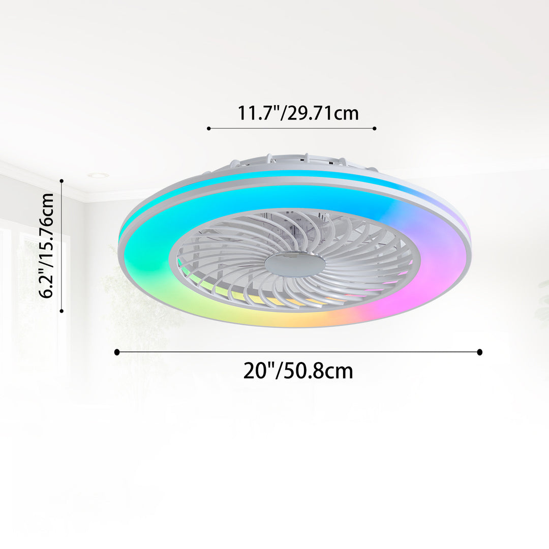 Ventilateur de plafond moderne minimaliste en ABS et acrylique rond avec lumière LED semi-encastrée pour chambre et salon 