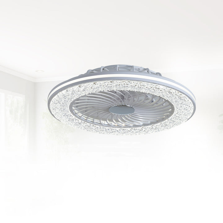 Ventilateur de plafond moderne minimaliste en ABS et acrylique rond avec lumière LED semi-encastrée pour chambre et salon 