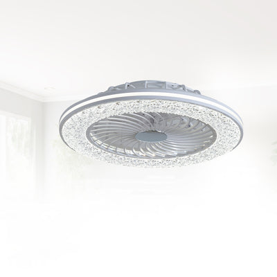 Modern Minimalist ABS And Acrylic Round Smart LED Semi-Flush Mount Ceiling Fan Light For Bedroom And Living Room
