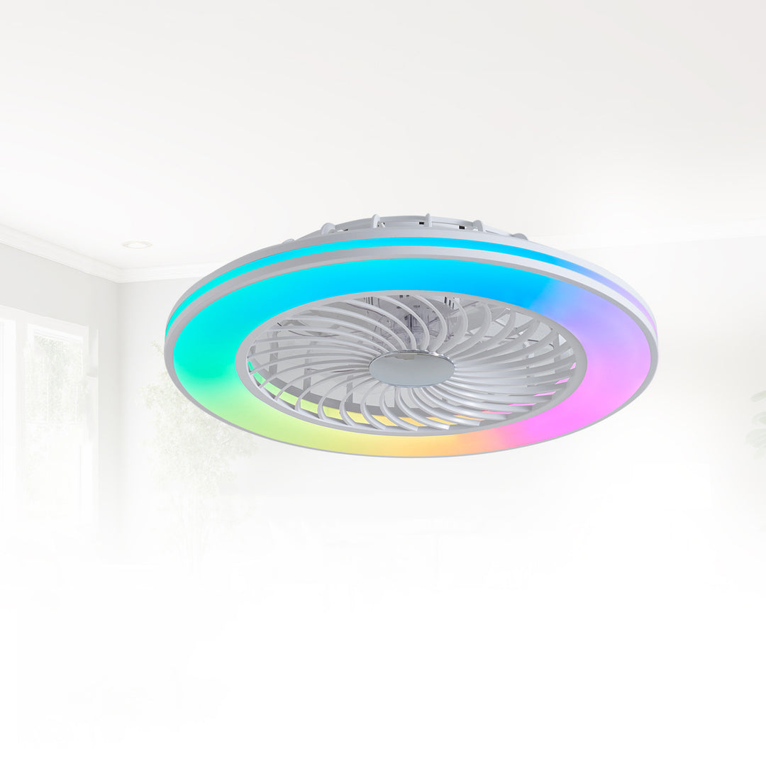Ventilateur de plafond moderne minimaliste en ABS et acrylique rond avec lumière LED semi-encastrée pour chambre et salon 